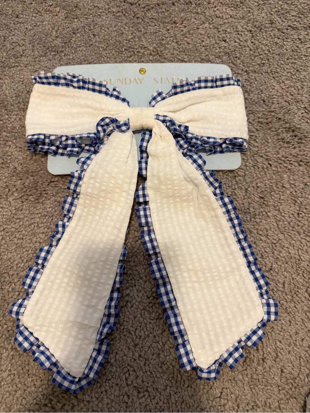 Sunday State Oversized Hair Bow Blue Gingham Trim